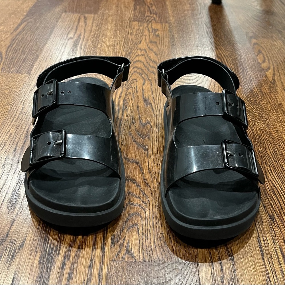 Gucci Double G Rubber Glossy Black Sandals